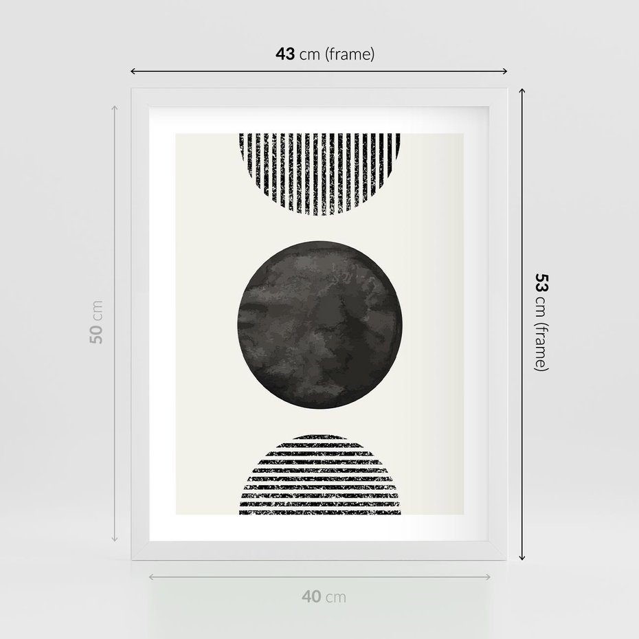 Plakat w ramie 40x50 - Tajemnicza Kompozycja - abstrakcyjne czarno białe formy, minimalizm - rama biała