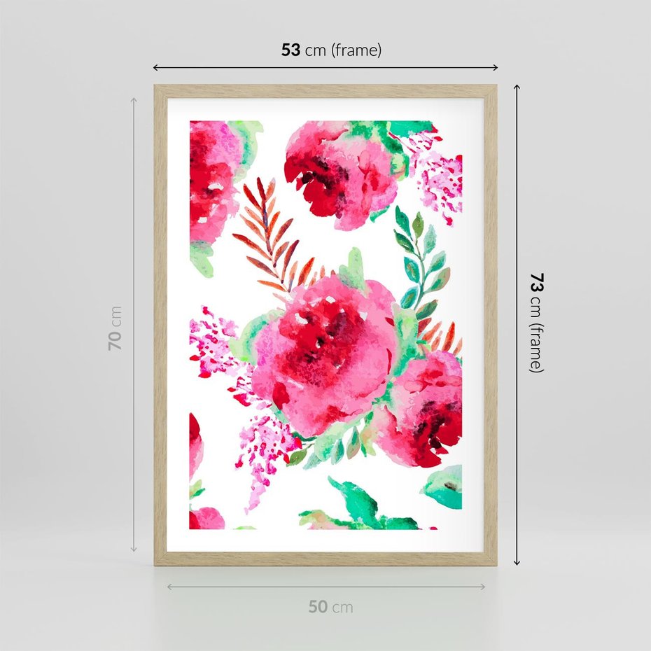 Plakat w ramie 50x70 - Delikatna Akwarela - kwiaty, akwarela - rama drewno