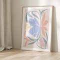 Plakat w ramie 50x70 - Pastele Kwiatowych Plam - pastelowe kwiaty, na beżowym tle - rama drewno