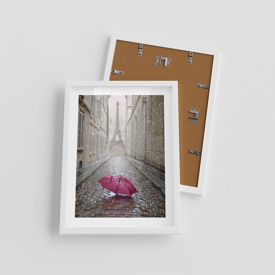 Plakat w ramie 30x40 - Francuska elegancja pod parasolem - Francja, parasol - rama biała