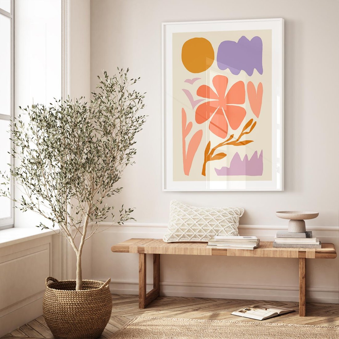 Plakat w ramie 30x40 - Nowoczesne Światło - abstrakcyjny obraz, pastelowe kolory - rama biała