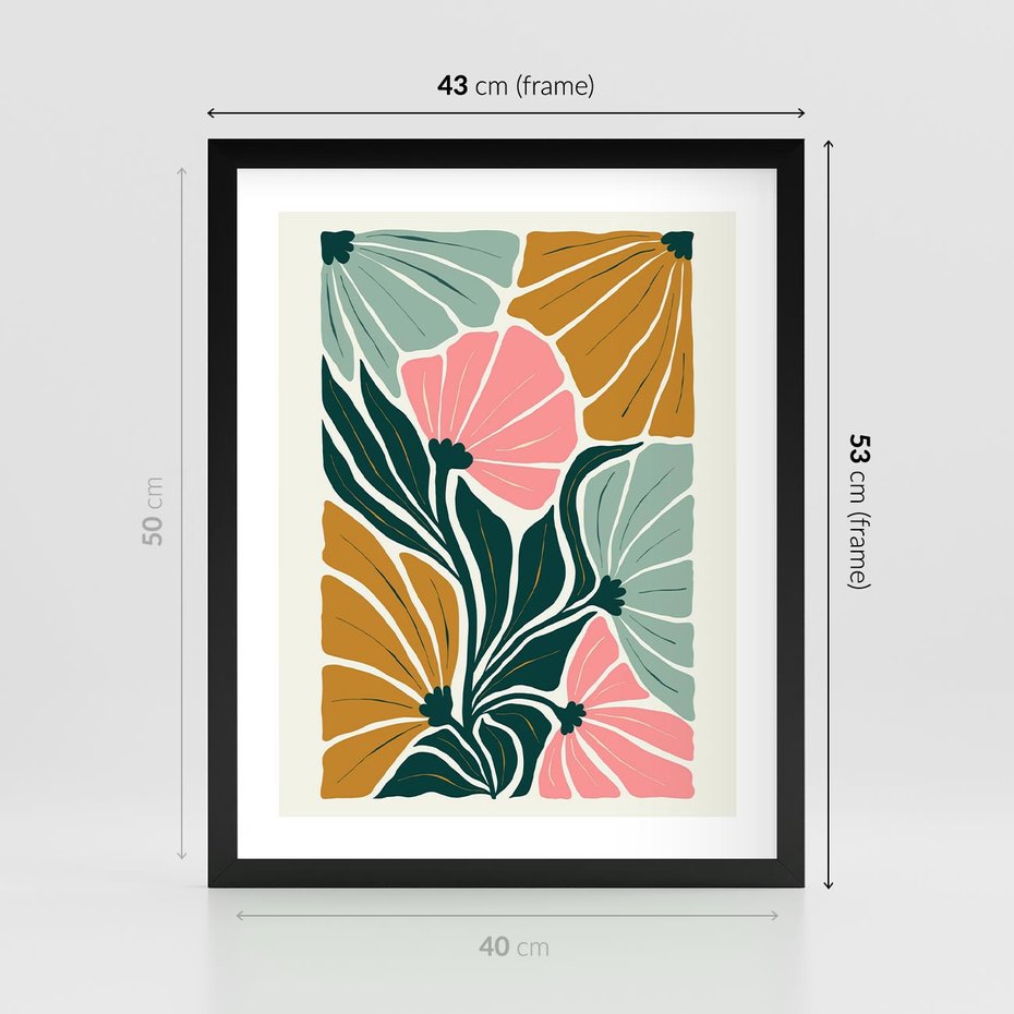 Plakat w ramie 40x50 - Rozplątane Myśli - abstrakcyjna kompozycja, pastelowe kwiaty - rama czarna