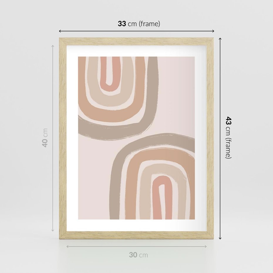 Plakat w ramie 30x40 - Migotliwe Tęczowe Przestrzenie - abstakcyjne tęcze, delikatne odcienie beżu - rama drewno