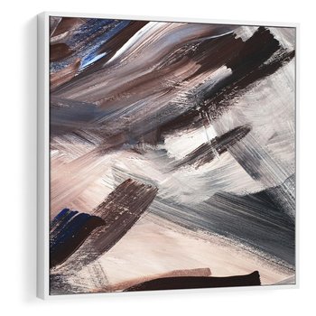 Obraz w ramie 80x80 - Eksploracja Dramaturgii - abstrakcyjny chaos, chatyczne maźnięcia pędzla - rama biała