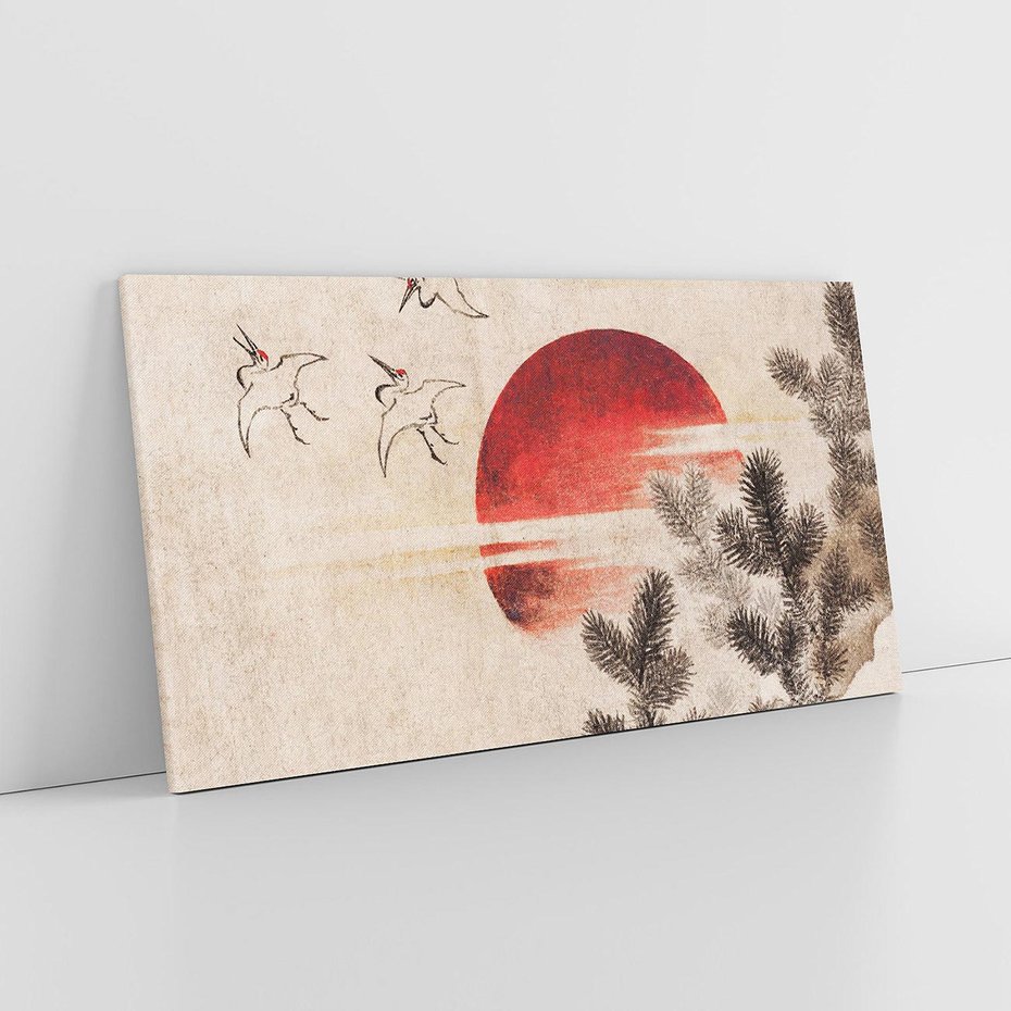 Obraz na płótnie 120x60 - "Birds and sunset" Katsushiki Hokusai - Reprodukcja - reprodukcja, obraz na płótnie