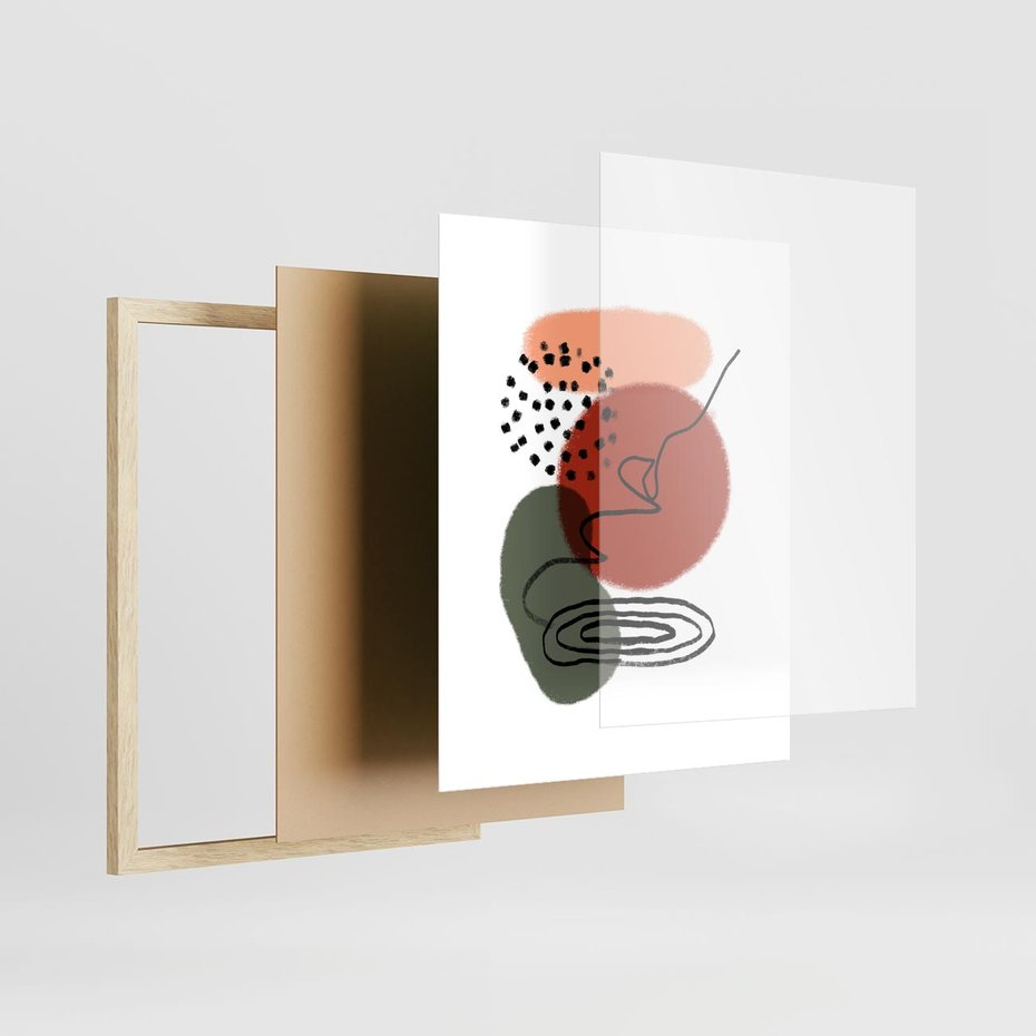 Plakat w ramie 40x50 - Boho w Brązie - abstrakcyjna sztuka, boho kształty - rama drewno