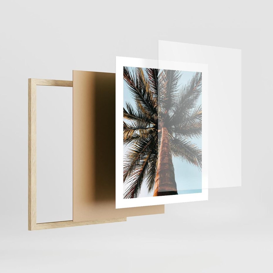 Plakat w ramie 40x50 - Rajskie Inspiracje: Palma na Niebie - palma, na tle nieba - rama drewno