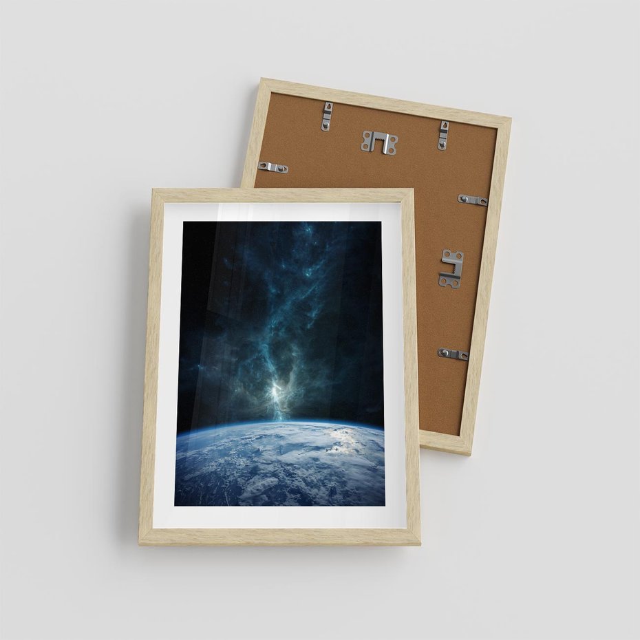 Plakat w ramie 30x40 - Wędrówka przez galaktyki - ziemia, kosmos - rama drewno