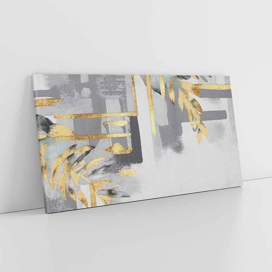 Obraz na płótnie 120x60 - Złote Palmy w Stylu Modern - geometryczne złote linie, szare tło