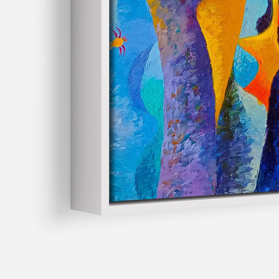 Obraz w ramie 50x70 - Płomienne Tańce Abstrakcji - energetyczna abstrakcja, dziwne formy - rama biała