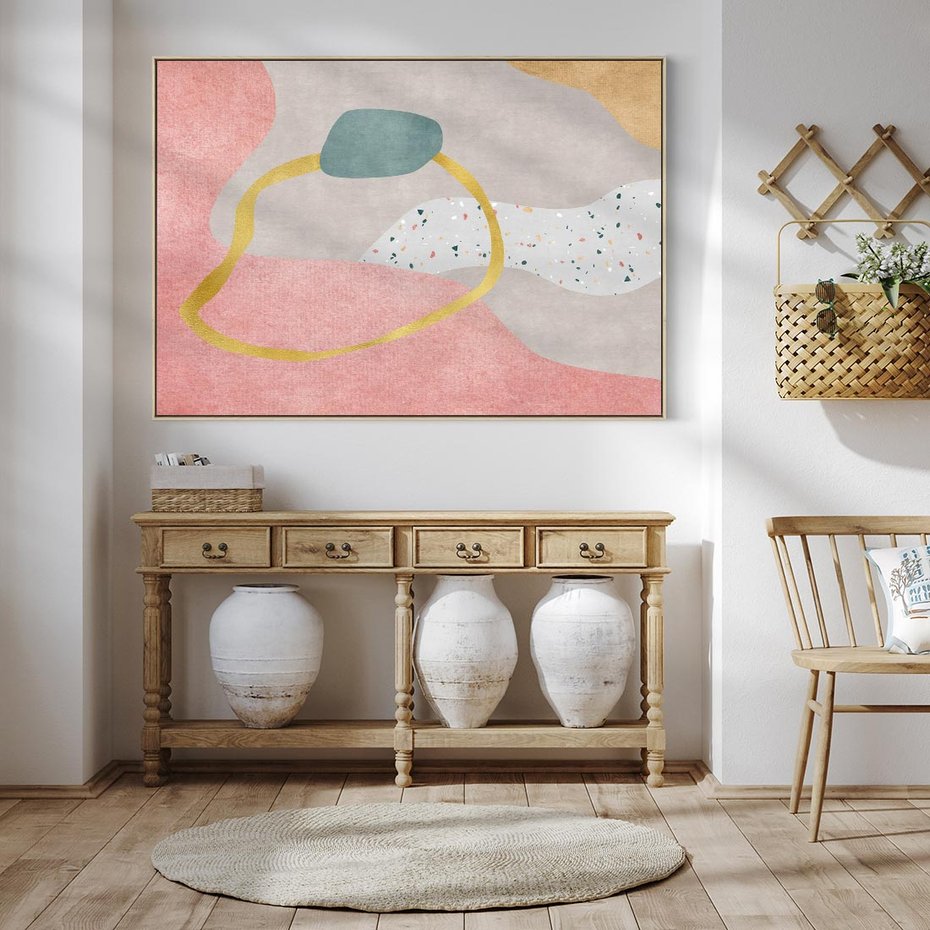 Obraz w ramie 100x70 - Ekspresja w ruchu pędzla - abstrakcja, połączenie kształtów - rama drewno