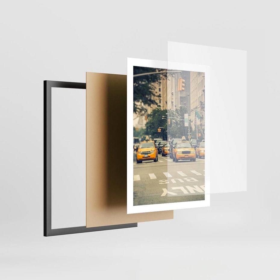 Plakat w ramie 50x70 - Miasto Taksówek - taksówki, miasto - rama czarna