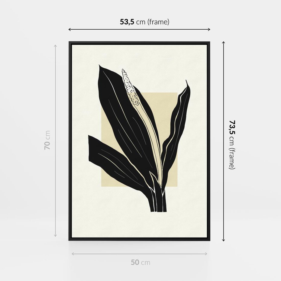 Obraz w ramie 50x70 - Harmonia liści - minimalistyczny obraz, szkic - rama czarna