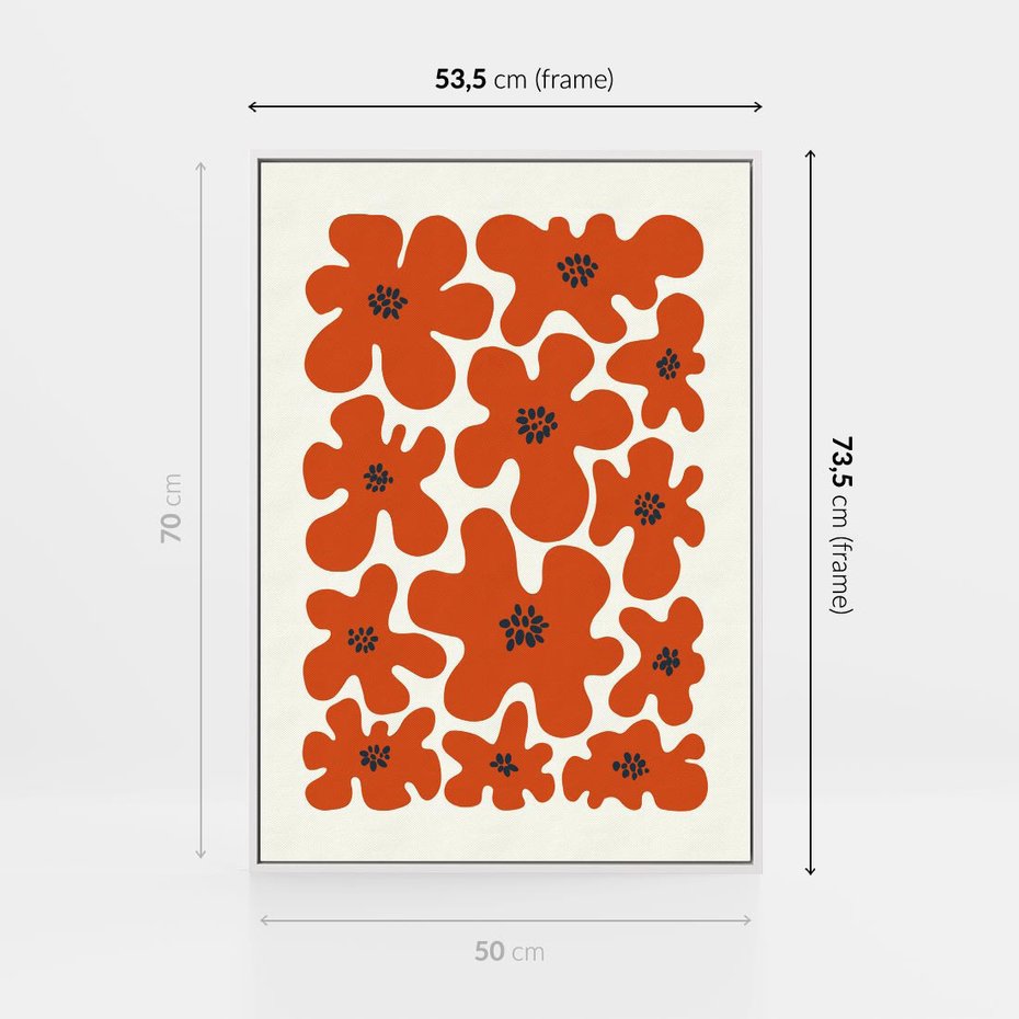 Obraz w ramie 50x70 - Wibracje Przestrzeni - abstrakcyjne czerwone kwiaty, kompozycja - rama biała