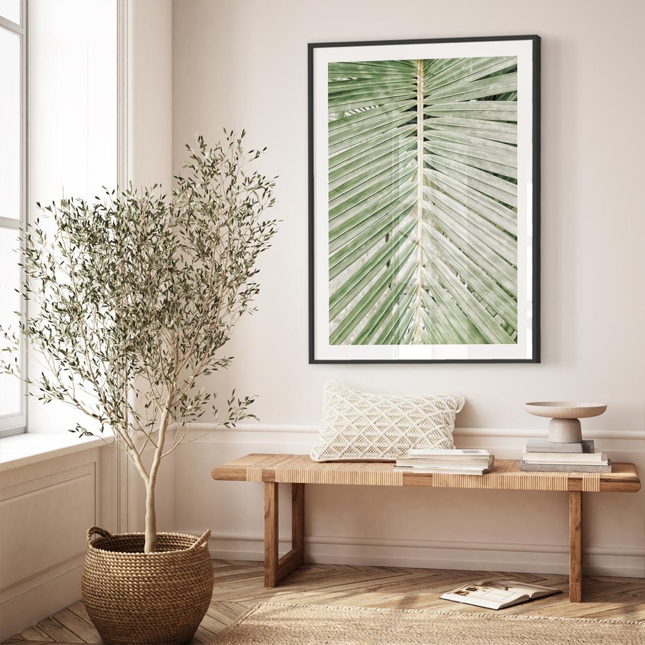 Plakat bez ramy 21x30 - Jasna Zieleń Palmy - liść palmy, zbliżenie