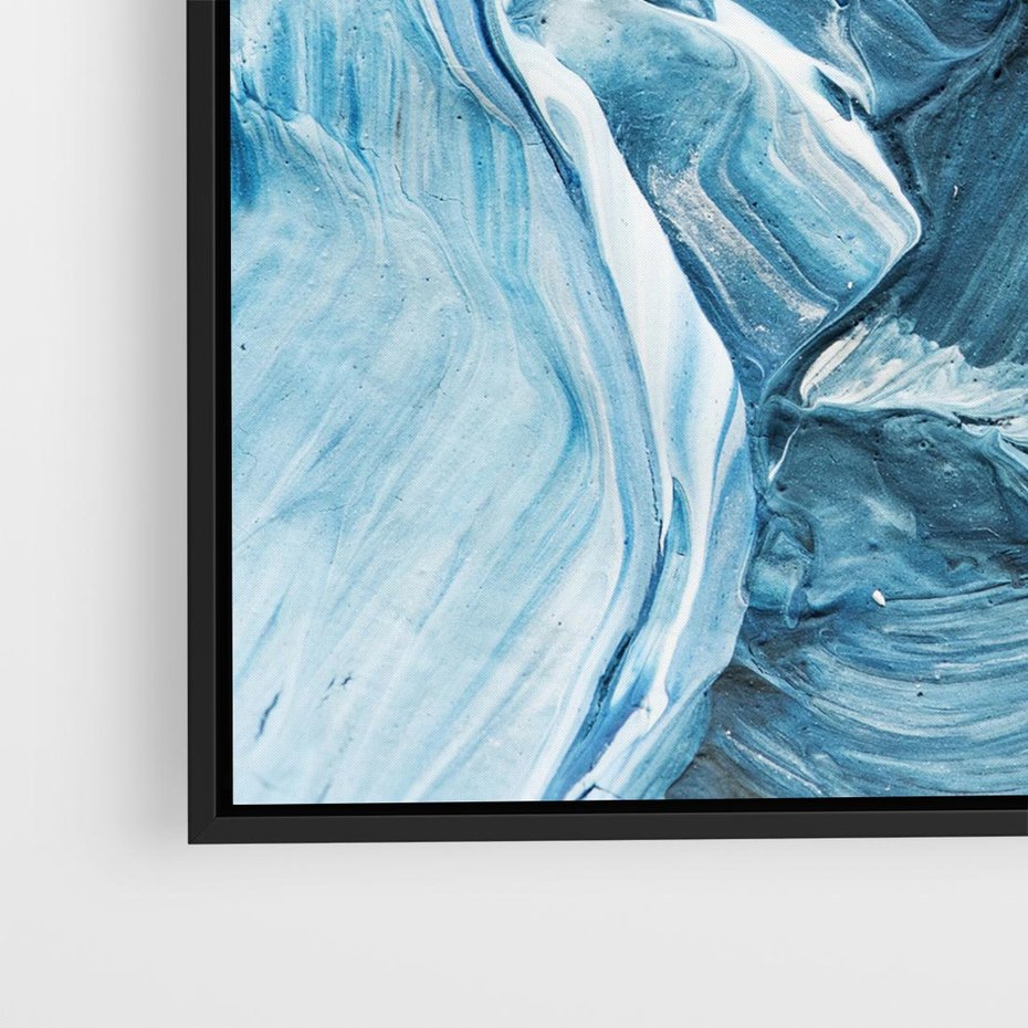 Obraz w ramie 50x50 - W stronę niebieskiego horyzontu - abstrakcja, rozlane farby - rama czarna
