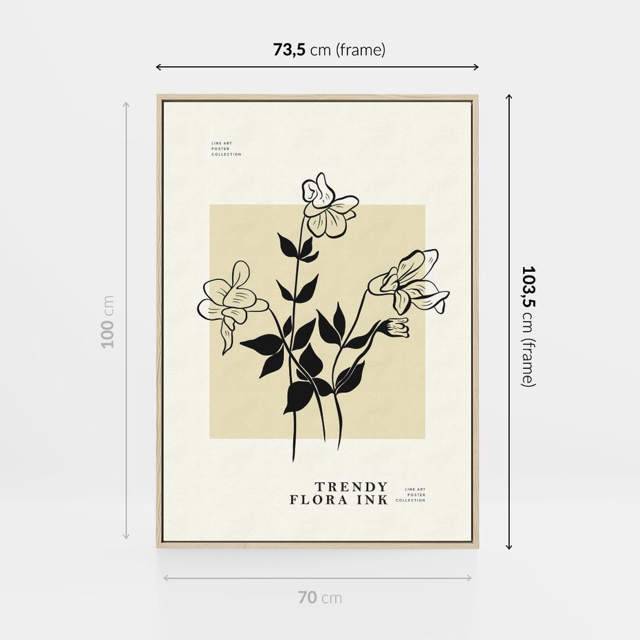 Obraz w ramie 70x100 - Malowane szkicowe tęsknoty - kwiaty, typografia - rama drewno