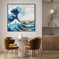 Obraz w ramie 50x50 - Wzburzone Morze - wielka fala w kaganawie, Hokusai - rama czarna