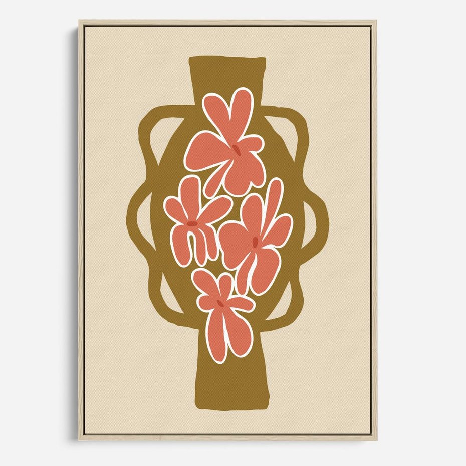 Obraz w ramie 50x70 - Rozbijające Formy - abstrakcyjny plakat, kwiaty na wazonie - rama drewno