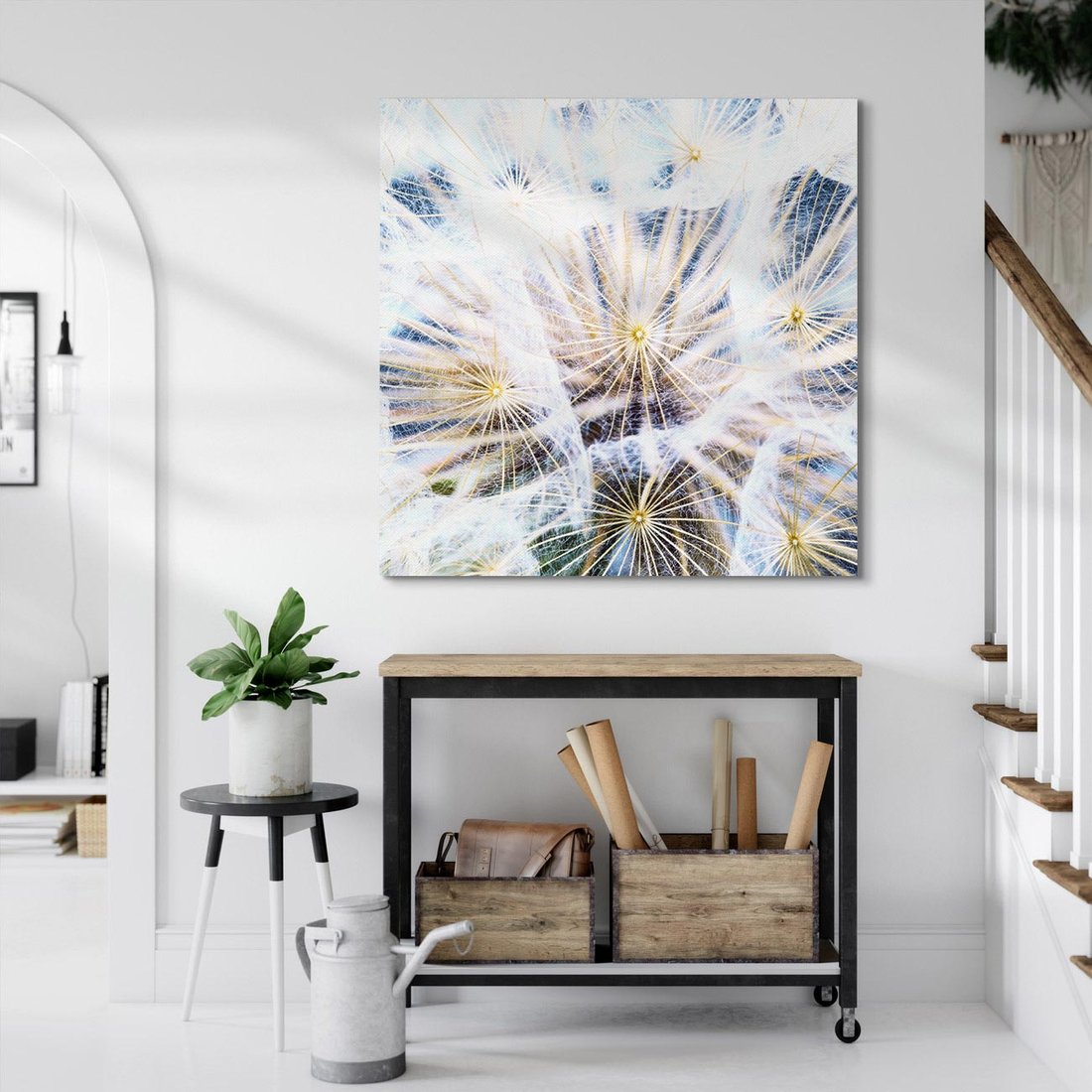 Obraz na płótnie 60x60 - marzenia w locie - dmuchawce, dmuchawiec