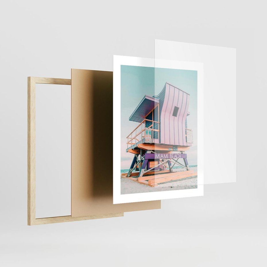 Plakat w ramie 40x50 - Miami Beach - plaża miami, domek ratownika - rama drewno