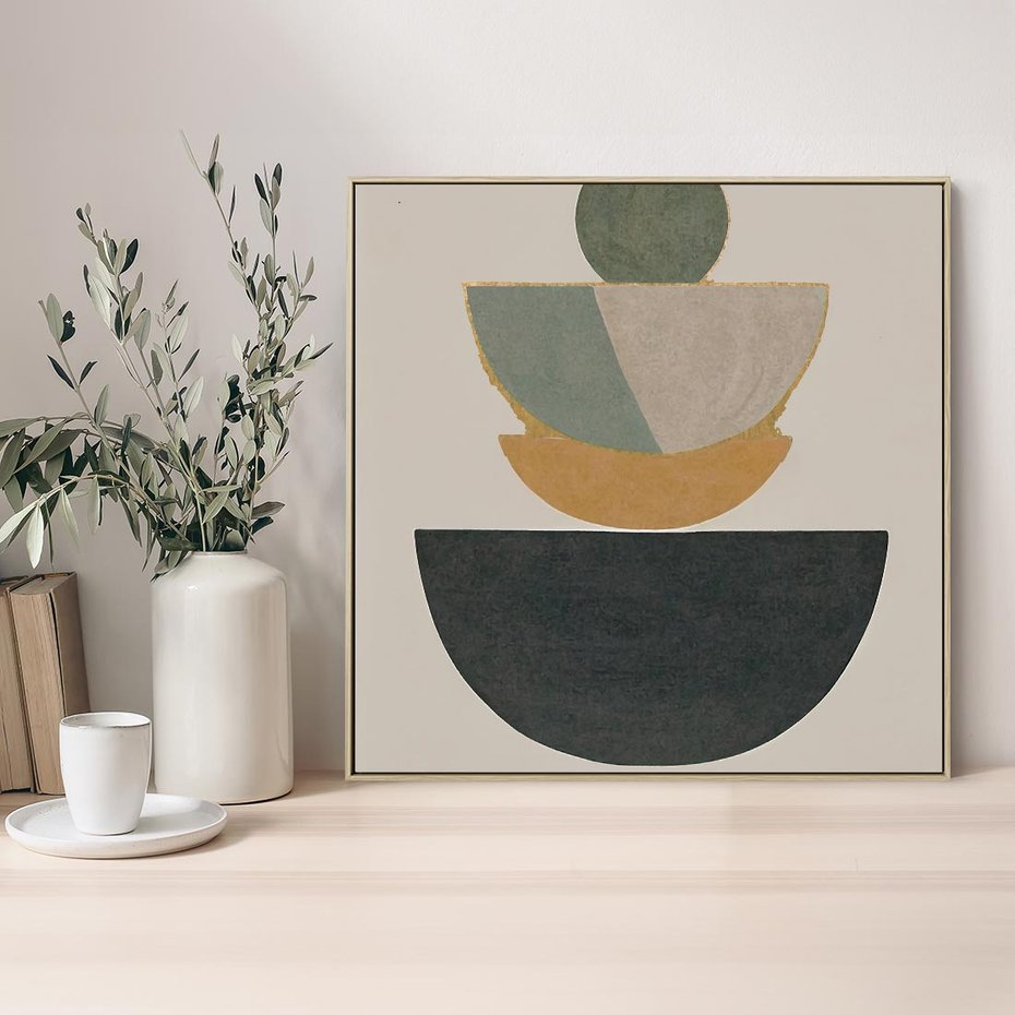 Obraz w ramie 80x80 - Podróżne Refleksyjne Odbicia - abstrakcyjny obraz, kolory ciepłe - rama drewno