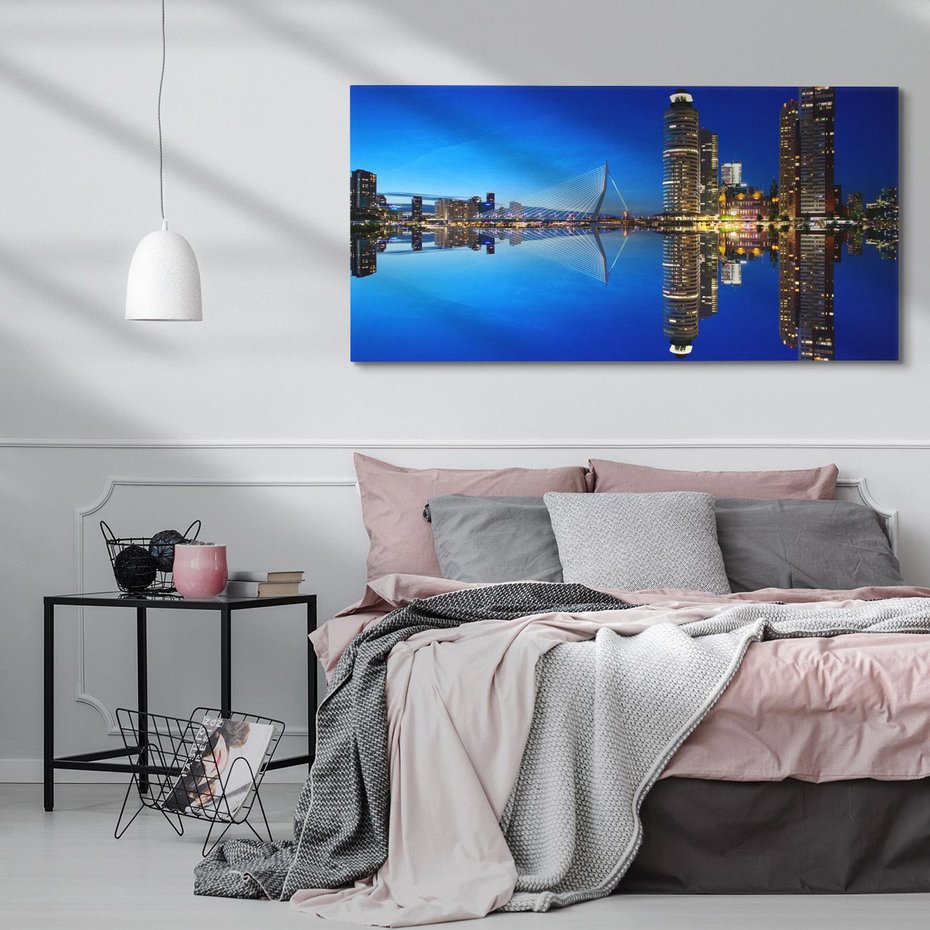 Obraz na płótnie 120x60 - Miasto nocą nad wodą - miasto, noc