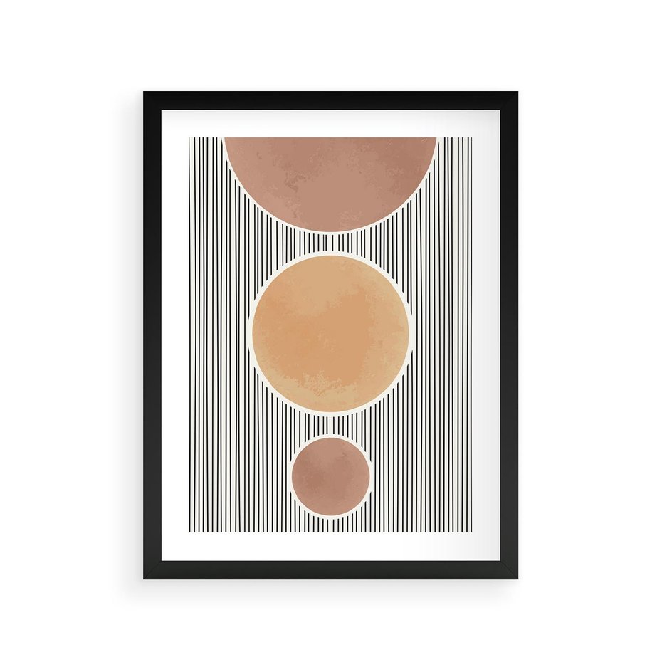 Plakat w ramie 30x40 - Taniec Linii - abstrakcyjna nowoczesna sztuka, koła okręgi - rama czarna