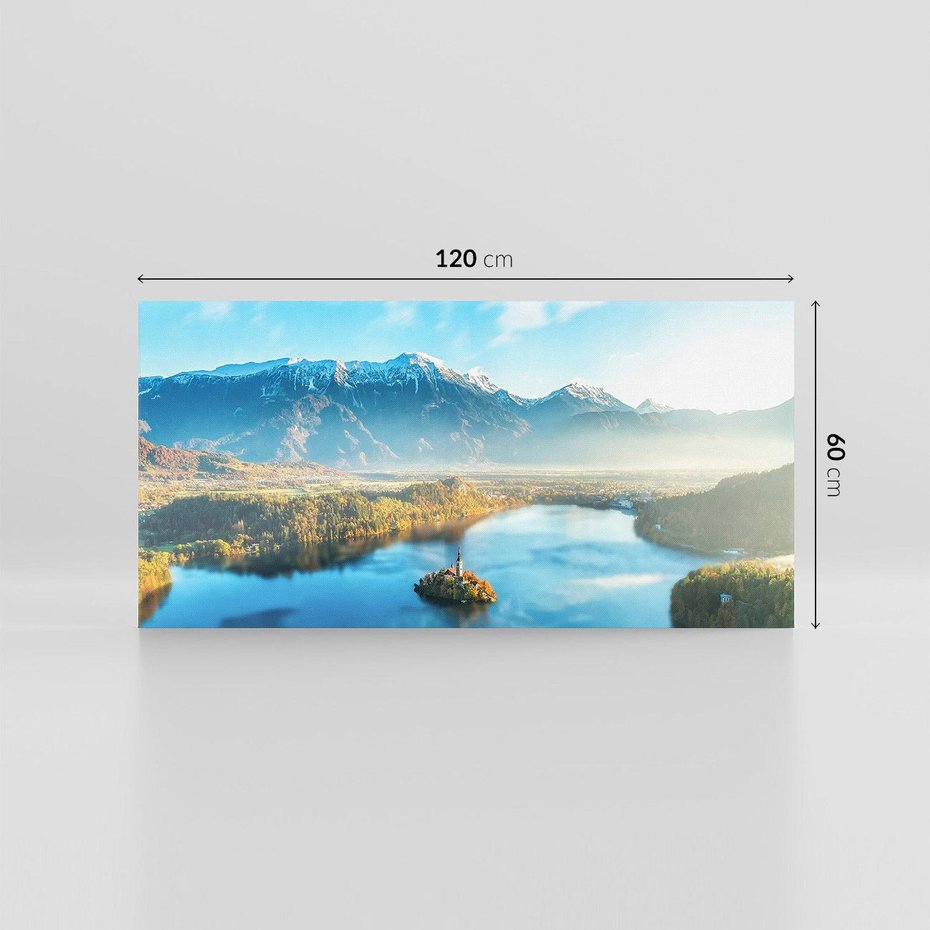 Obraz na płótnie 120x60 - Zamek pośrodku jeziora - jezioro, góry