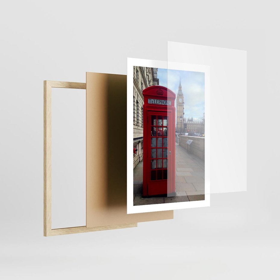 Plakat w ramie 50x70 - Londyńska budka telefoniczna - budka, telefoniczna - rama drewno