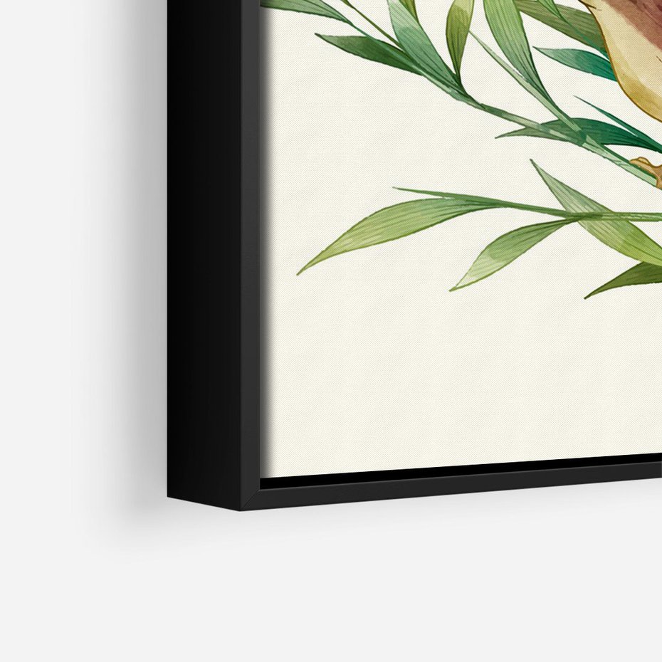 Obraz w ramie 50x70 - Roślinne Nastroje - japońska sztuka, ptak - rama czarna