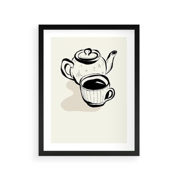 Plakat w ramie 50x70 - Kawa w Minimalistycznym Szkicu - grafika, szkic - rama czarna