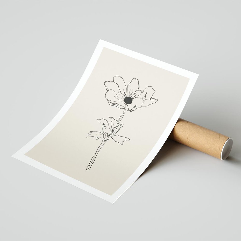 Plakat bez ramy 21x30 - Przenikający Dialog - szkic kwiatu, mnimalistyczny szkic