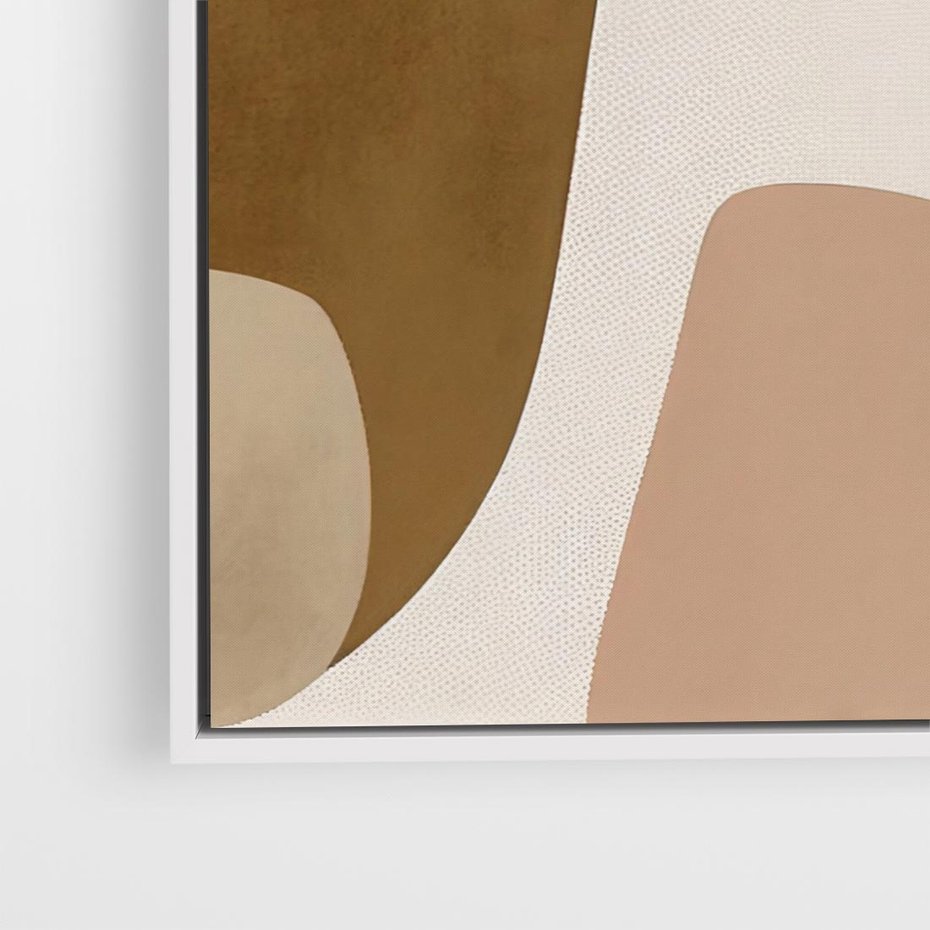 Obraz w ramie 50x50 - Harmonia chaosu i porządku - abstrakcyjne kształty, kolory beżu i brązu - rama biała