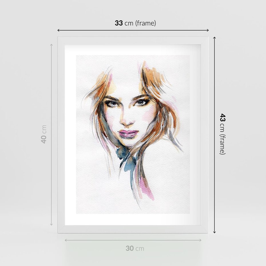 Plakat w ramie 30x40 - Abstrakcyjny portret kobiecy - grafika, kobieta - rama biała