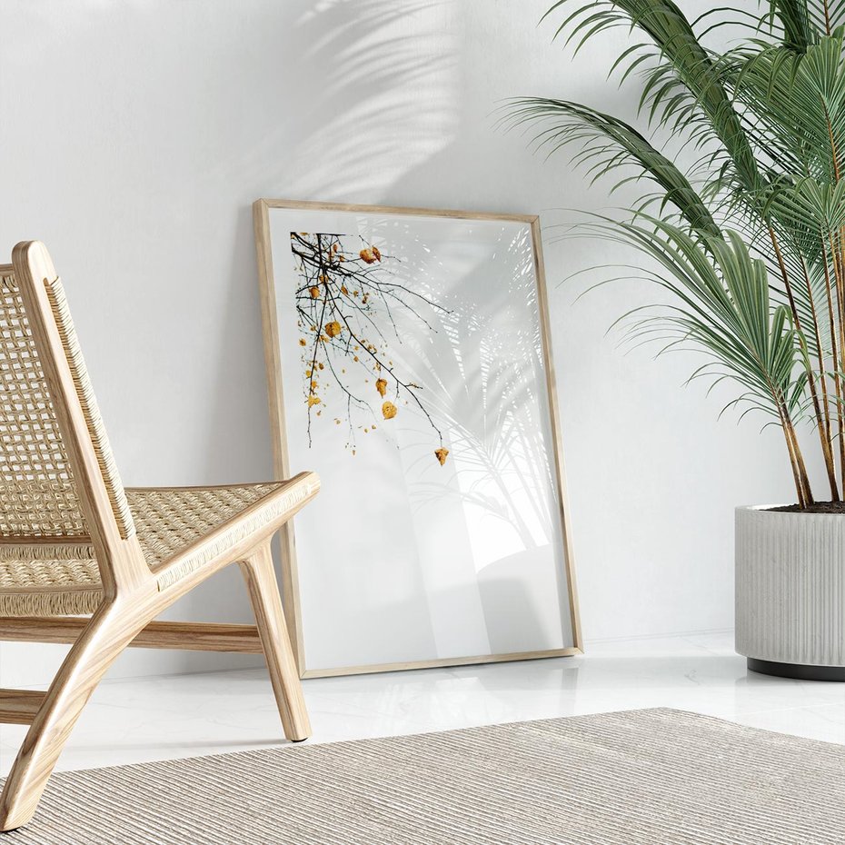 Plakat w ramie 40x50 - Złota Jesień - drzewo, żółte liście - rama drewno