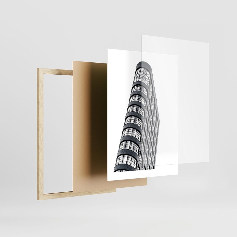 Plakat w ramie 30x40 - Wieżowiec na Monochromatycznym Obrazie - architektura, wieżowiec - rama drewno