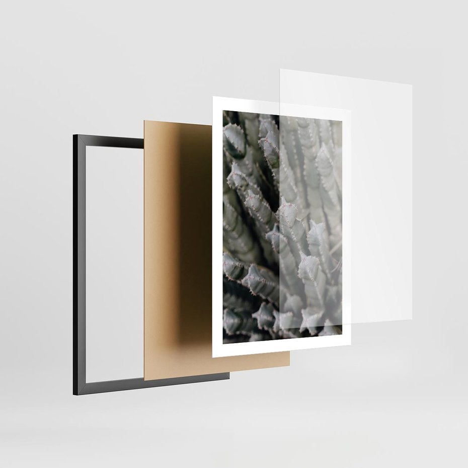 Plakat w ramie 50x70 - Boho kaktusy na pustyni - kaktusy, pustynia - rama czarna