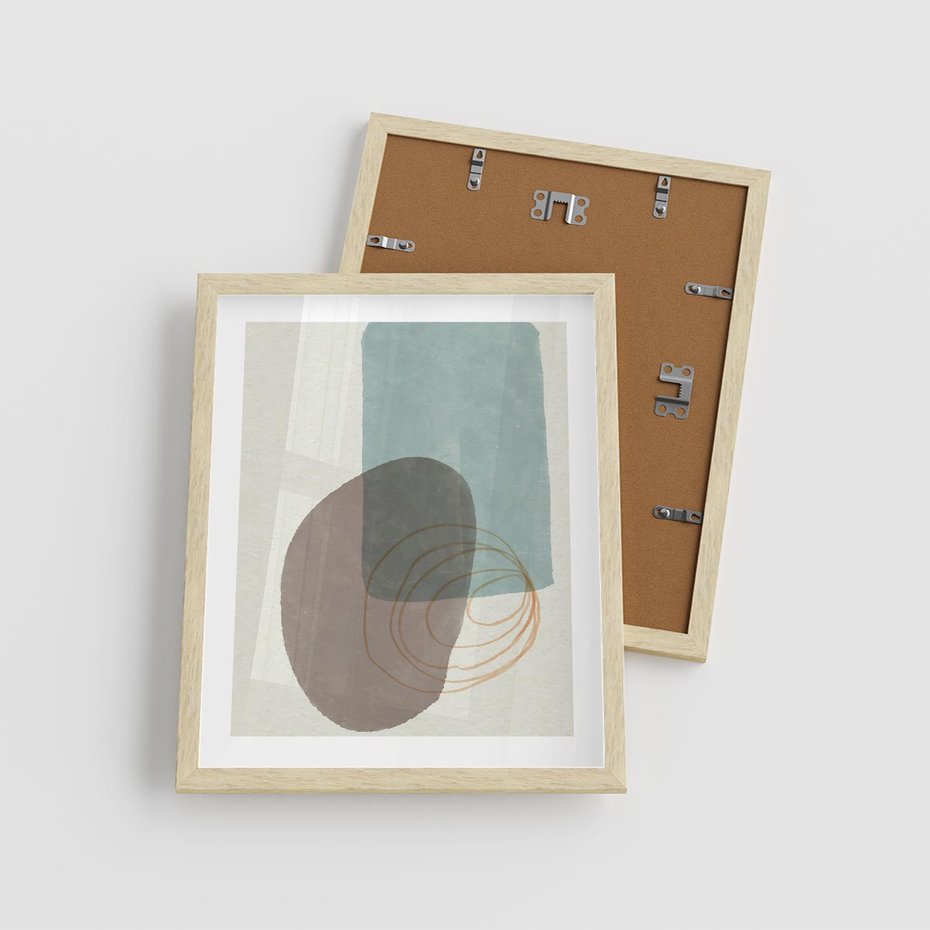 Plakat w ramie 40x50 - Rozkwitające Formy - geometryczne elementy, stonowane ziemiste kolory - rama drewno