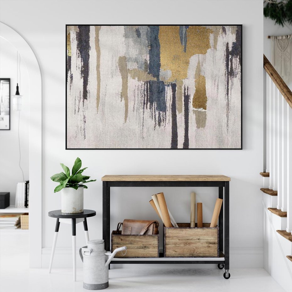 Obraz w ramie 70x50 - Odyseja w świetle i cieniu - abstrakcja, porysowana ściana - rama czarna