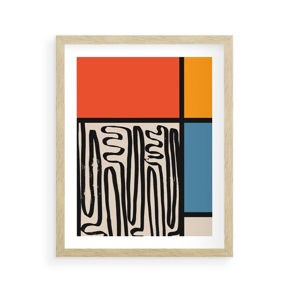 Plakat w ramie 40x50 - Podróżne Wibracje Serca - abstrakcyjny obraz, proste linie - rama drewno