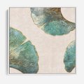 Obraz w ramie 50x50 - Złota Melodia Liści - złote, turkusowe liście miłorzębu - rama biała