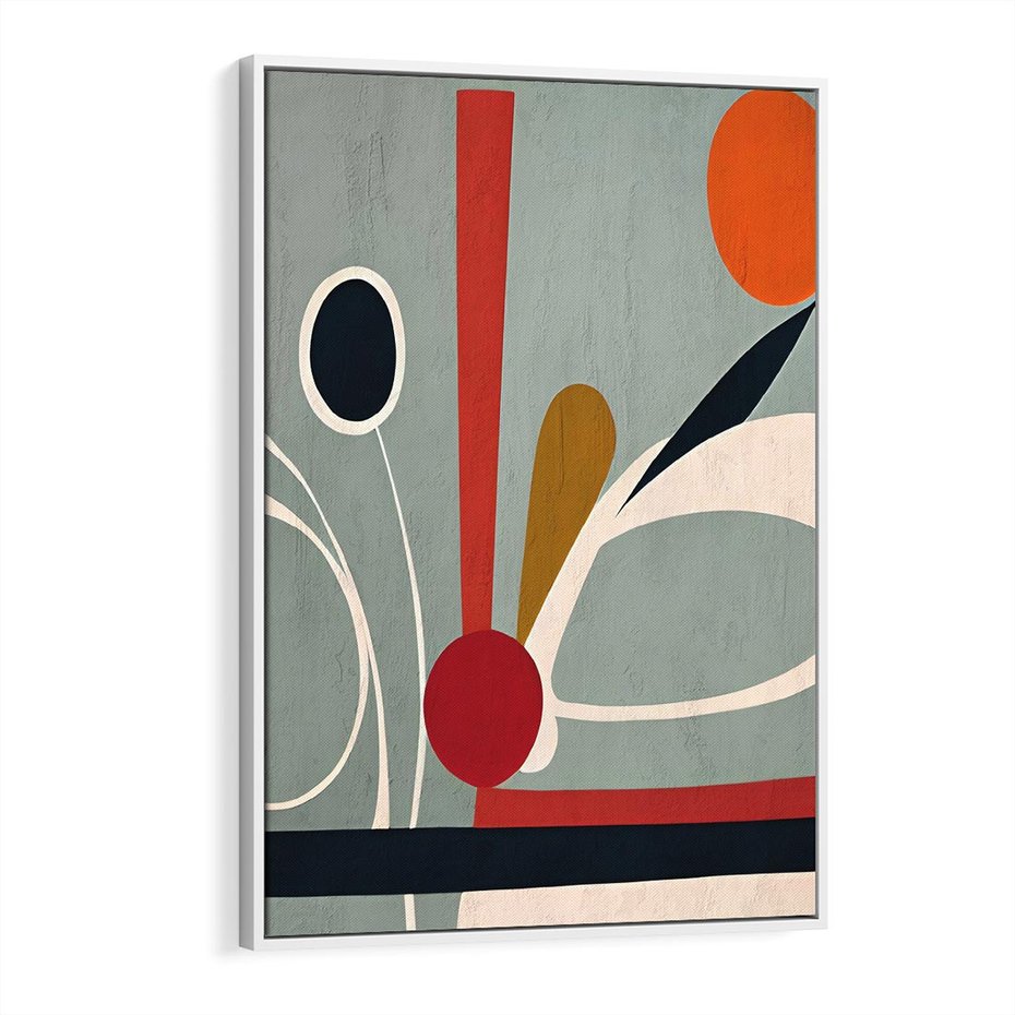 Obraz w ramie 50x70 - Harmonia Kolorowych Impulsów - abstrakcyjny obraz olejny, dziwne formy - rama biała