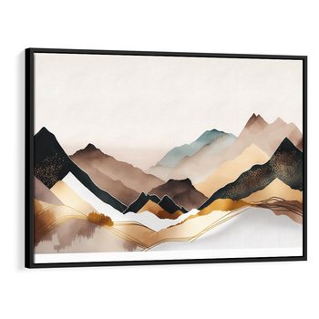 Obraz w ramie 70x50 - Góry Tonące w Pastelach - złote pastelowe góry, akwarela - rama czarna
