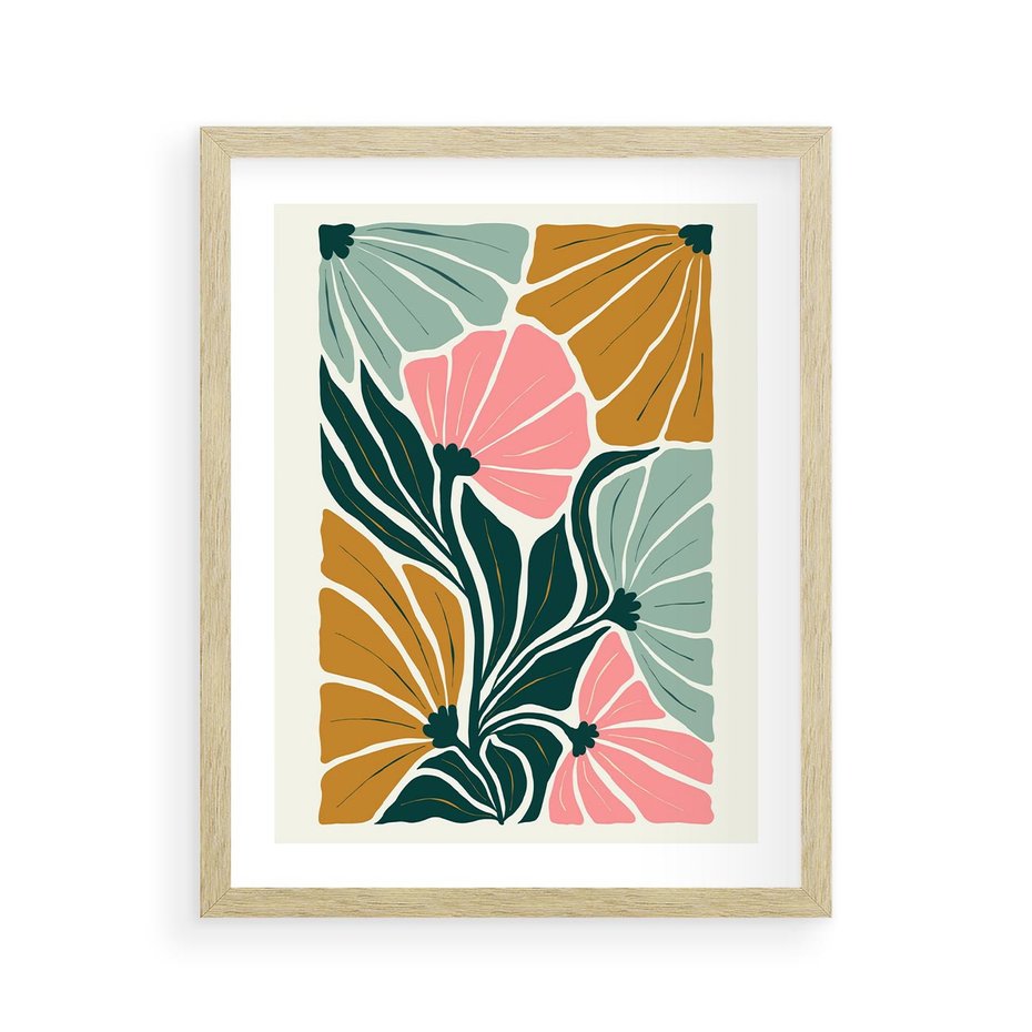 Plakat w ramie 40x50 - Rozplątane Myśli - abstrakcyjna kompozycja, pastelowe kwiaty - rama drewno