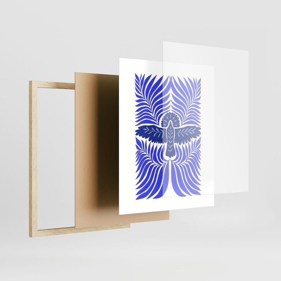 Plakat w ramie 40x50 - Etniczne Rekwizyty - etniczne roślinne wzory, granat - rama drewno