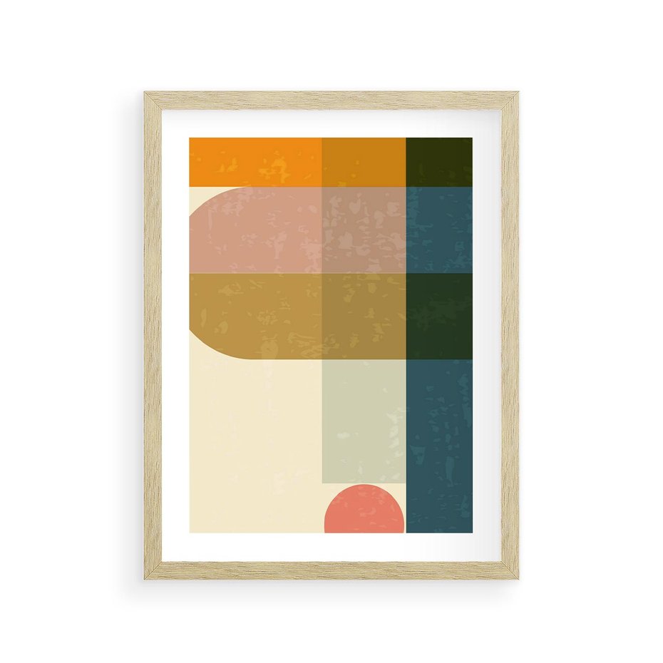 Plakat w ramie 30x40 - Geometryczna Grafika na Plakacie - geometryczna nowoczesna grafika, minimalizm - rama drewno