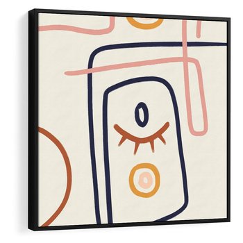 Obraz w ramie 50x50 - Manifestacje Dziwności - abstrakcja w stylu picasso, beżowe tło - rama czarna