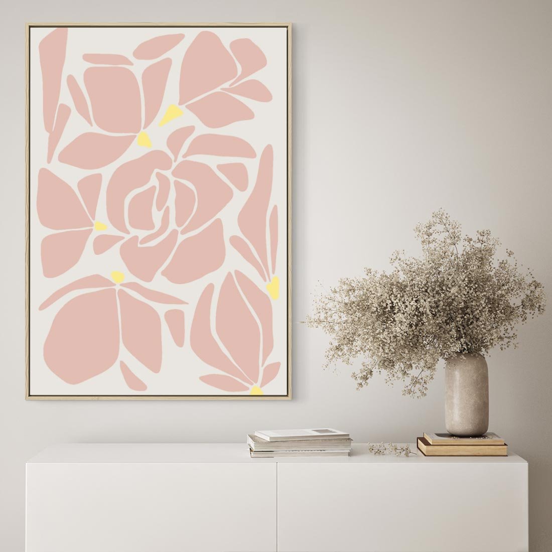 Obraz w ramie 50x70 - Rozplątane Akwarelowe Formy - abstrakcyjne boho kwiaty, kompozycja - rama drewno