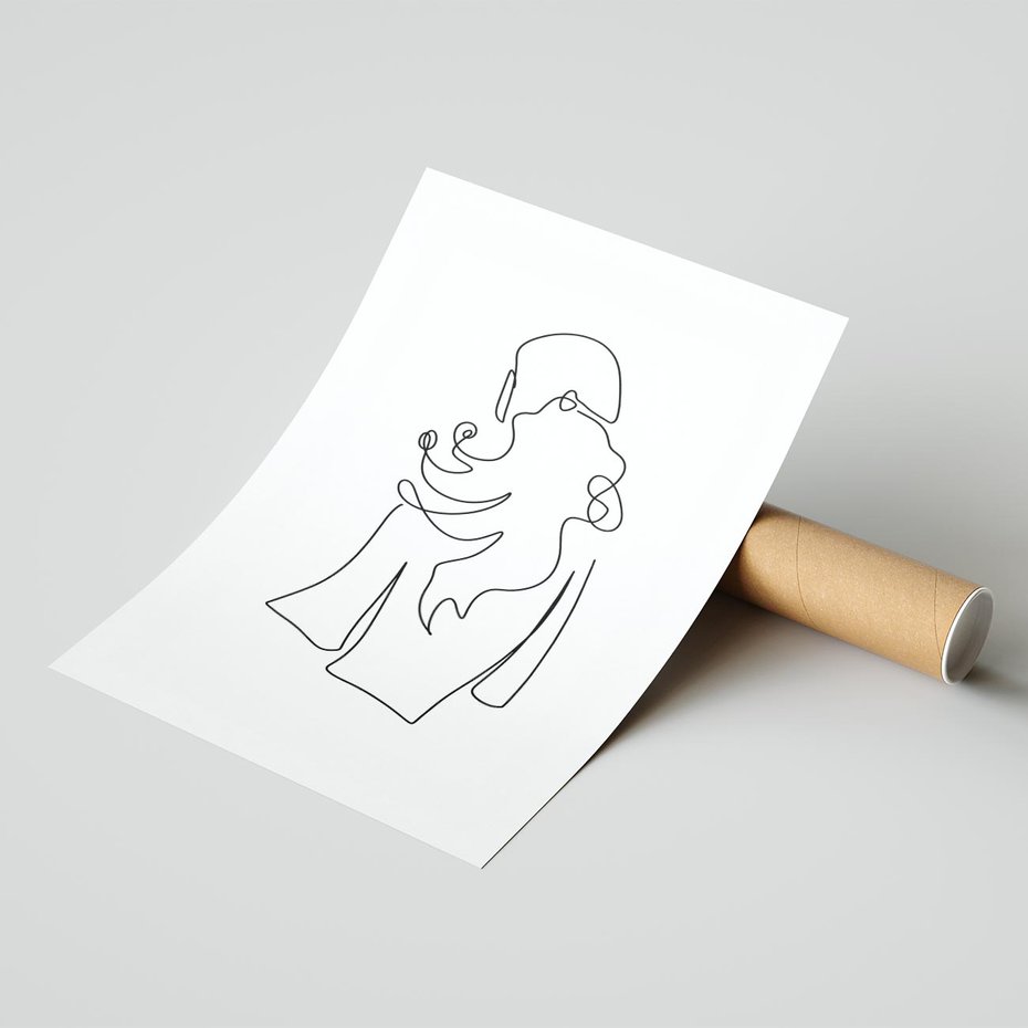 Plakat bez ramy 30x40 - Zaklęte Linie - szkic kobiety, jedną linia